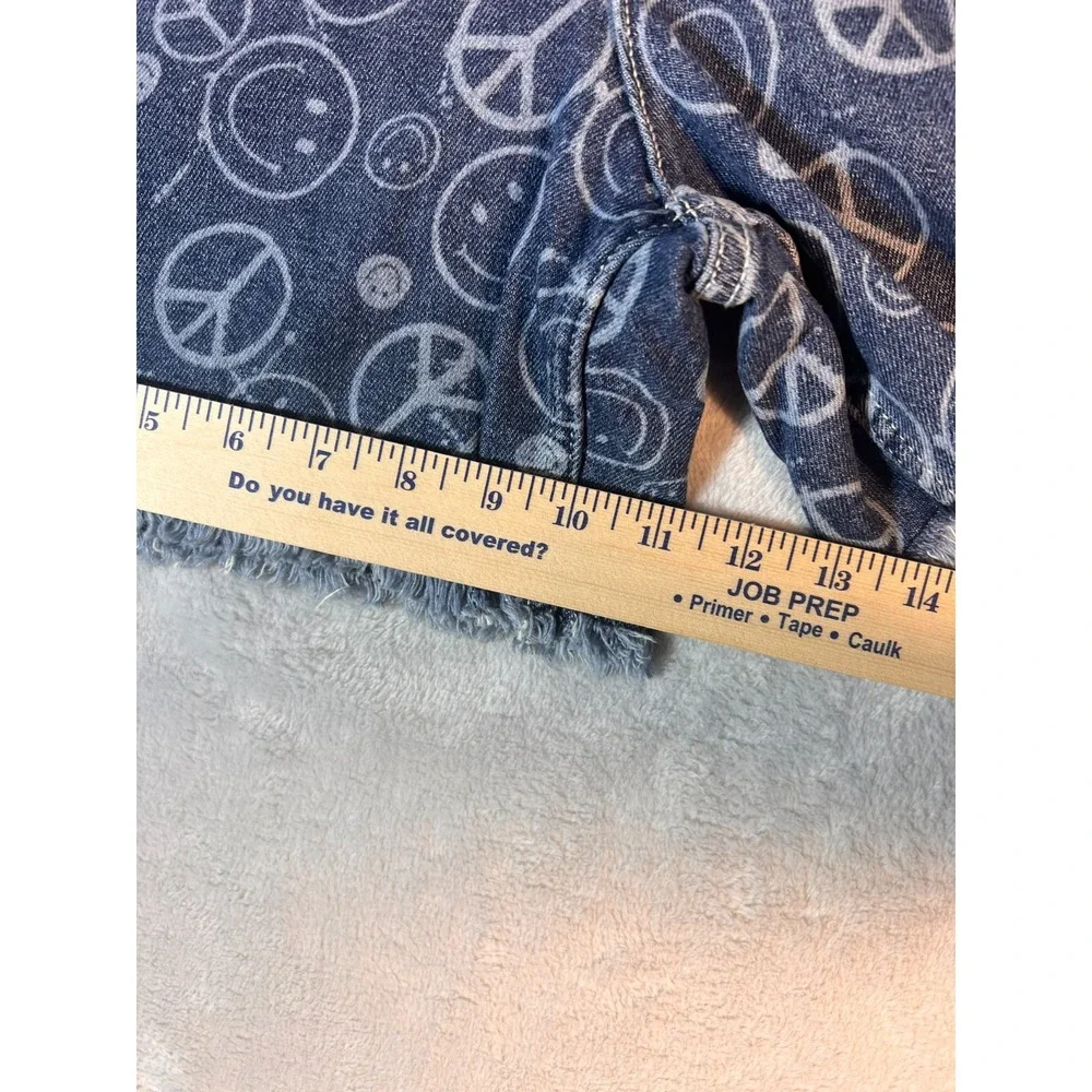 JUSTICE High Rise Midi Short Smiley Face‎ Peace Sign Girl's 20 Plus Fray Hem NEW